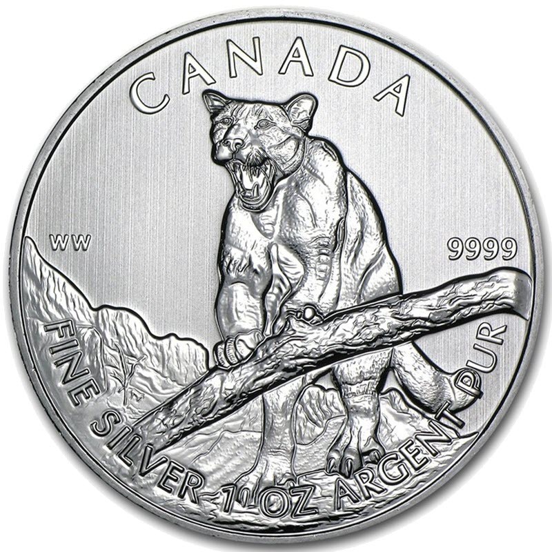 Серебряная монета Канады «Пума» 2012 г.в., 31.1 г чистого серебра (проба 9999)