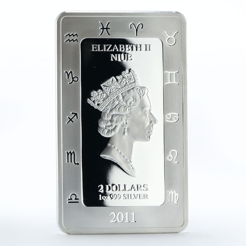 Серебряная монета Ниуэ "Зодиак Кагая. Лев" 2011 г.в., 31.1 г чистого серебра (Проба 999)
