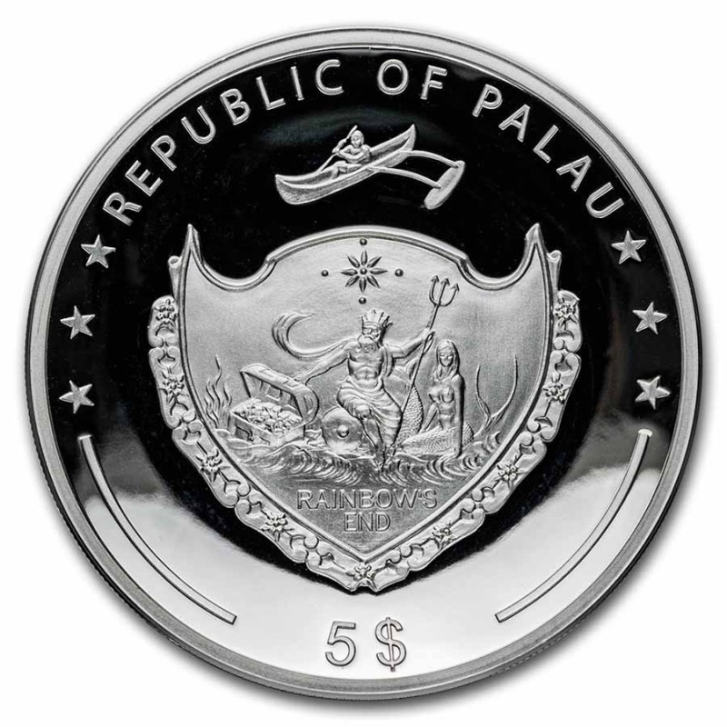 Серебряная монета Палау "Год Кролика" 2023 г.в. (пруф с цветом), 31.1 г чистого серебра (Проба 999)